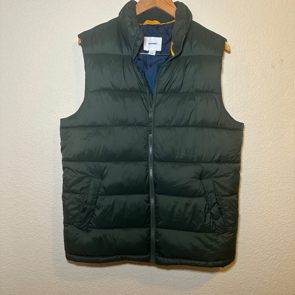 Old Navy Mens M Puffer Vest Forest Green Outdoor Hike Full Zip‎ Pockets Gorpcore